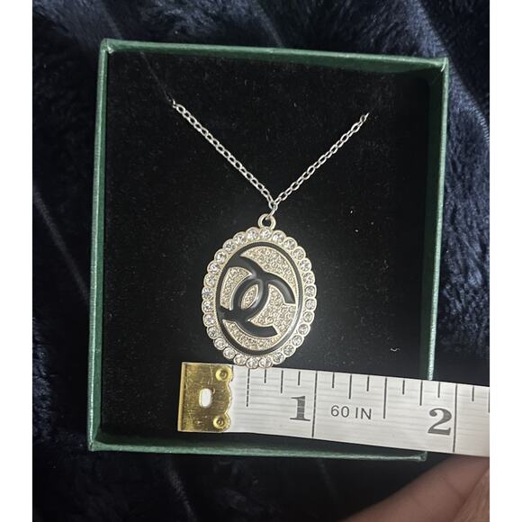 Authentic Upcycled Repurposed Gold & Crystal Stamped Pendant on Silver Necklace - Picture 5 of 6